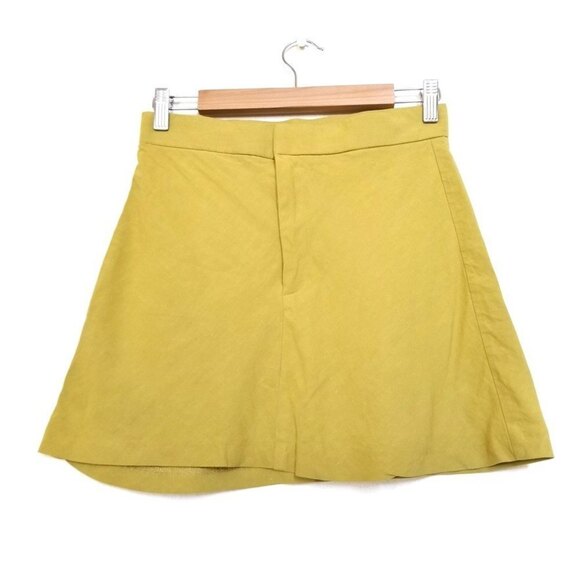 NEW Zara Linen Blend A Line High Rise Micro Mini Skirt Chartreuse Green Small - Picture 2 of 9